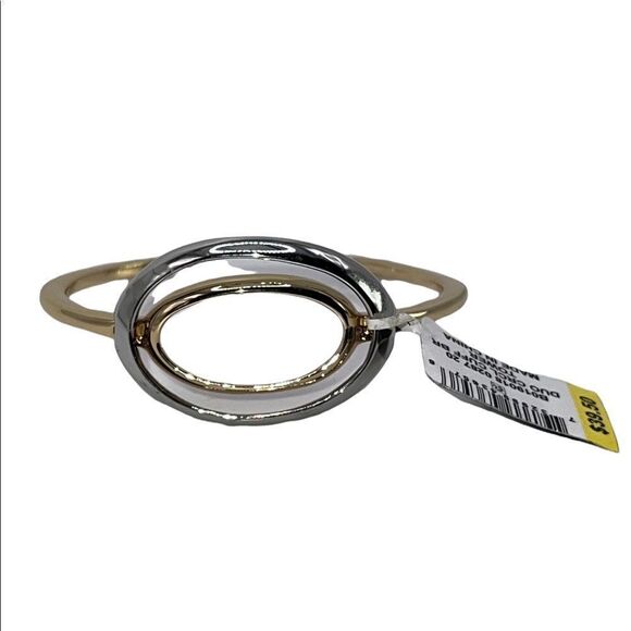 Alfani Two-Tone Duo Oval Cuff Bracelet Silver Tone Gold Tone NWT - Picture 2 of 4